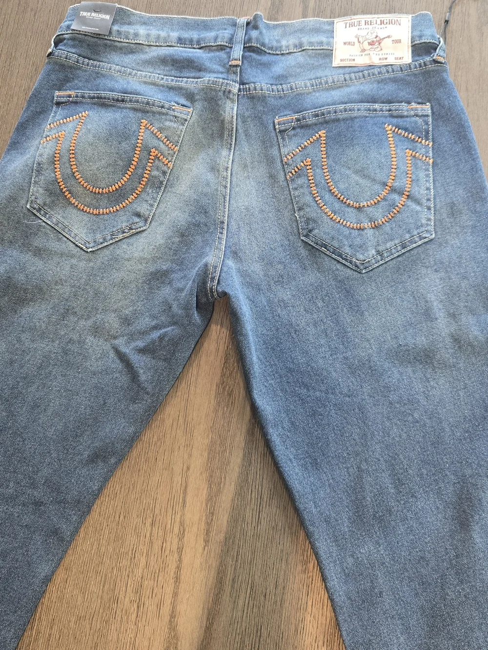 True Religion Mens Ricky Ladder Stitch Relaxed Straight Jeans 36x34 Ocean Storm